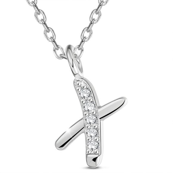 SHEGRACE 925 Sterling Silver Initial Letter X Pendant Necklace W Cubic Zirconia - Picture 1 of 5